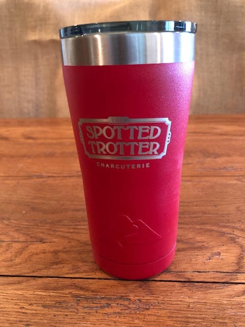 A red spotted powder coatedtumbler