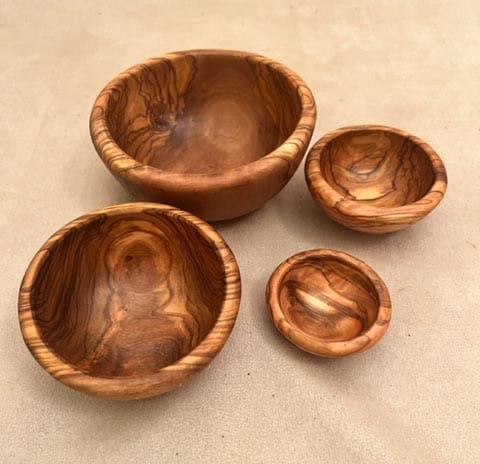Olivewood nesting bowls set of four unstacked